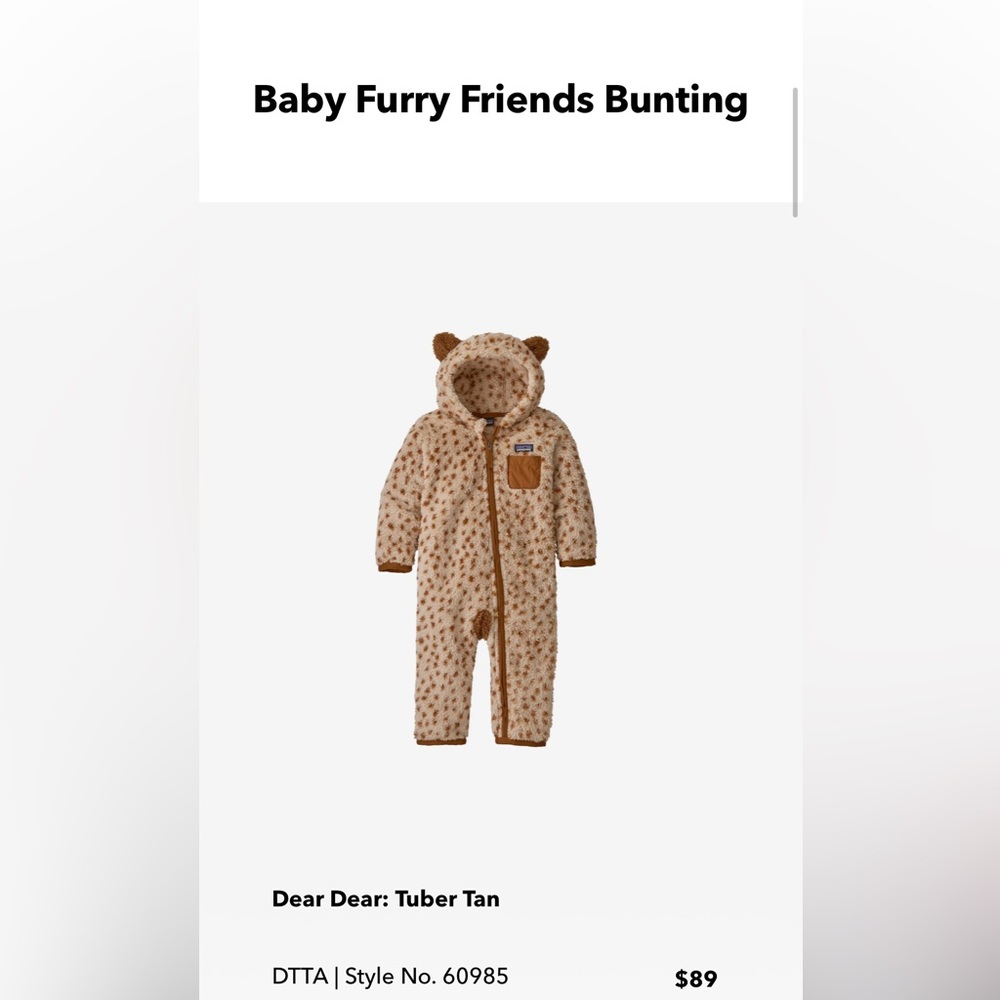 Gently Worn Patagonia Baby Bunting Suit